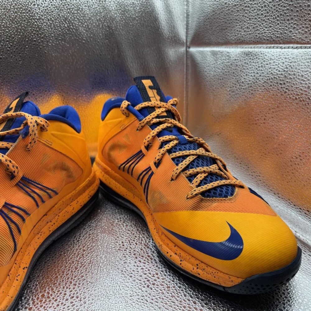 Size - 11.5 Nike Air Max LeBron 10 Low Orange Blue Mens Sneakers 579765-800 - Picture 5 of 11